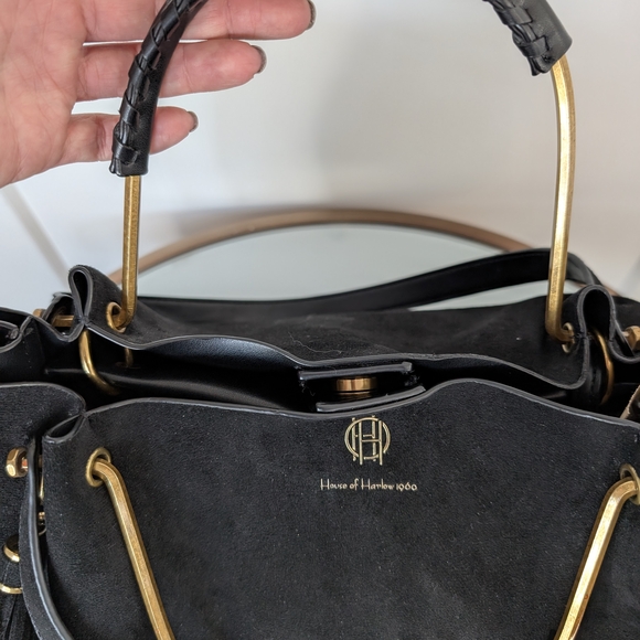 House of Harlow 1960 Black Suede Tote Bag - Picture 2 of 4